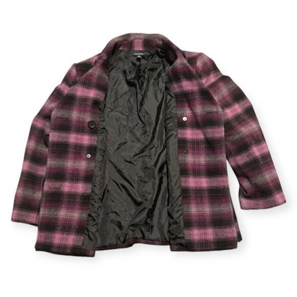Chadwicks Wool Pea Coat Women Sz 16 Purple Plaid Double Breasted Button Front - Picture 2 of 12